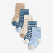 Load image into Gallery viewer, Blue/Brown Socks Baby 5 Pack (0mths-2yrs)