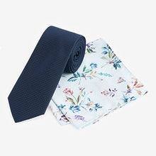 Load image into Gallery viewer, Navy Blue Floral Silk Tie And Pocket Square Set