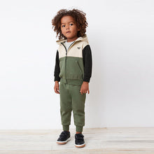 Load image into Gallery viewer, Khaki Green Colourblock Zip Through And Jogger Set (3mths-6yrs)