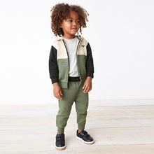 Load image into Gallery viewer, Khaki Green Colourblock Zip Through And Jogger Set (3mths-6yrs)