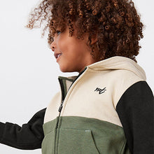 Load image into Gallery viewer, Khaki Green Colourblock Zip Through And Jogger Set (3mths-6yrs)