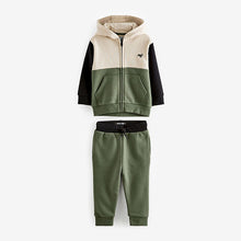 Load image into Gallery viewer, Khaki Green Colourblock Zip Through And Jogger Set (3mths-6yrs)