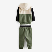 Load image into Gallery viewer, Khaki Green Colourblock Zip Through And Jogger Set (3mths-6yrs)
