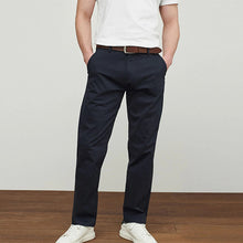 Load image into Gallery viewer, Navy Blue Belted Soft Touch Straight Fit Chino Trousers