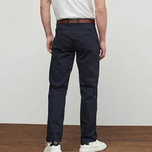 Load image into Gallery viewer, Navy Blue Belted Soft Touch Straight Fit Chino Trousers