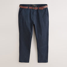 Load image into Gallery viewer, Navy Blue Belted Soft Touch Straight Fit Chino Trousers