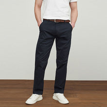 Load image into Gallery viewer, Navy Blue Belted Soft Touch Straight Fit Chino Trousers