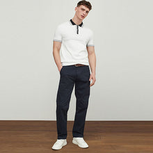 Load image into Gallery viewer, Navy Blue Belted Soft Touch Straight Fit Chino Trousers