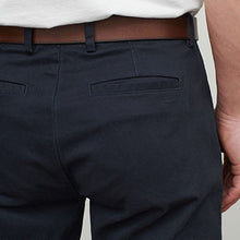 Load image into Gallery viewer, Navy Blue Belted Soft Touch Straight Fit Chino Trousers