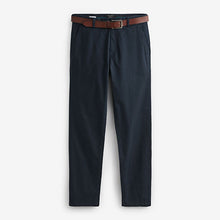 Load image into Gallery viewer, Navy Blue Belted Soft Touch Straight Fit Chino Trousers