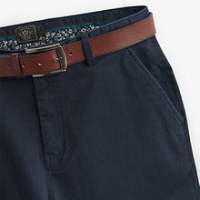 Load image into Gallery viewer, Navy Blue Belted Soft Touch Straight Fit Chino Trousers