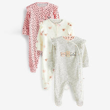 Load image into Gallery viewer, Pink Mono Baby Character Sleepsuits 3 Pack (0-18mths)