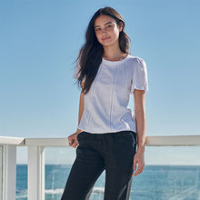 Load image into Gallery viewer, White Regular Fit Crew Neck Cotton Bubblehem Top