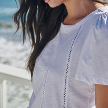 Load image into Gallery viewer, White Regular Fit Crew Neck Cotton Bubblehem Top