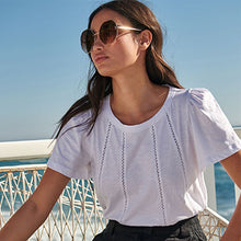 Load image into Gallery viewer, White Regular Fit Crew Neck Cotton Bubblehem Top