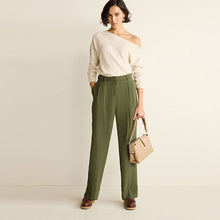 Load image into Gallery viewer, Green Turn-Up Hem Wide Leg Trousers