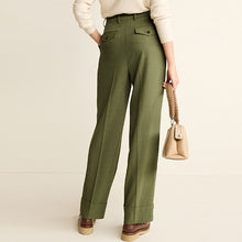 Load image into Gallery viewer, Green Turn-Up Hem Wide Leg Trousers