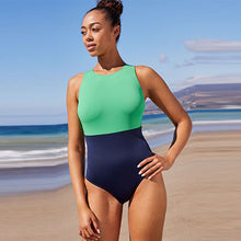 Load image into Gallery viewer, Green/Navy Essential High Neck Swimsuit