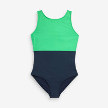 Load image into Gallery viewer, Green/Navy Essential High Neck Swimsuit