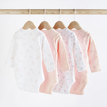 Load image into Gallery viewer, Pink/White Bunny 4 Pack Baby Long Sleeve Bodysuits (0mth-18mths)