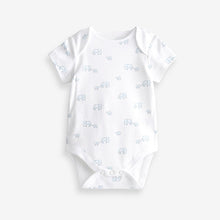 Load image into Gallery viewer, Blue/White Elephant 4 Pack Short Sleeve Baby Bodysuits (0mth-18mths)