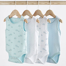 Load image into Gallery viewer, Blue/White Elephant 4 Pack Vest Baby Bodysuits (0-18mths)
