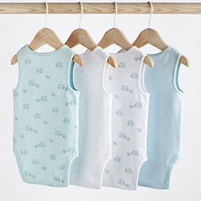 Load image into Gallery viewer, Blue/White Elephant 4 Pack Vest Baby Bodysuits (0-18mths)