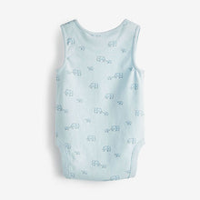Load image into Gallery viewer, Blue/White Elephant 4 Pack Vest Baby Bodysuits (0-18mths)