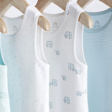 Load image into Gallery viewer, Blue/White Elephant 4 Pack Vest Baby Bodysuits (0-18mths)