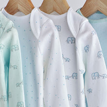 Load image into Gallery viewer, Blue/White Elephant 4 Pack Baby Long Sleeve Bodysuits (0mth-18mths)
