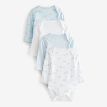 Load image into Gallery viewer, Blue/White Elephant 4 Pack Baby Long Sleeve Bodysuits (0mth-18mths)