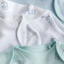 Load image into Gallery viewer, Blue/White Elephant 4 Pack Baby Long Sleeve Bodysuits (0mth-18mths)