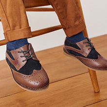 Load image into Gallery viewer, Tan Brown / Navy Blue Leather Brogue Shoes (Younger Boys)