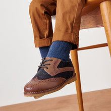 Load image into Gallery viewer, Tan Brown / Navy Blue Leather Brogue Shoes (Younger Boys)