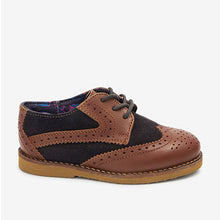 Load image into Gallery viewer, Tan Brown / Navy Blue Leather Brogue Shoes (Younger Boys)
