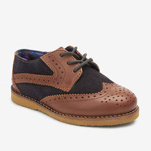 Load image into Gallery viewer, Tan Brown / Navy Blue Leather Brogue Shoes (Younger Boys)