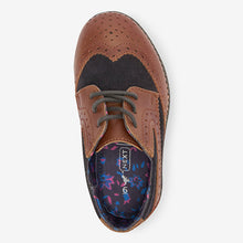 Load image into Gallery viewer, Tan Brown / Navy Blue Leather Brogue Shoes (Younger Boys)