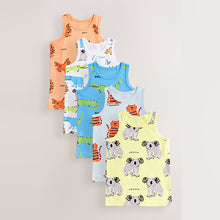Load image into Gallery viewer, Bright Animal Print 100% Cotton Vests 5 Pack (1.5-8yrs)