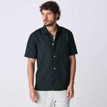 Load image into Gallery viewer, Black Standard Collar Cotton Linen Blend Short Sleeve Shirt