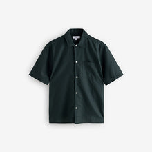 Load image into Gallery viewer, Black Standard Collar Cotton Linen Blend Short Sleeve Shirt