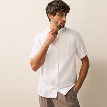 Load image into Gallery viewer, White Standard Collar Cotton Linen Blend Short Sleeve Shirt