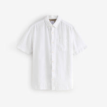 Load image into Gallery viewer, White Standard Collar Cotton Linen Blend Short Sleeve Shirt