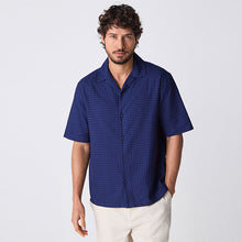 Load image into Gallery viewer, Navy Blue Short Sleeve Textured Waffle 100% Cotton Shirt