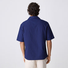Load image into Gallery viewer, Navy Blue Short Sleeve Textured Waffle 100% Cotton Shirt