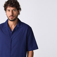 Load image into Gallery viewer, Navy Blue Short Sleeve Textured Waffle 100% Cotton Shirt