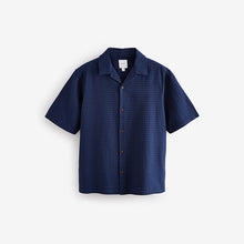 Load image into Gallery viewer, Navy Blue Short Sleeve Textured Waffle 100% Cotton Shirt