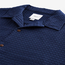 Load image into Gallery viewer, Navy Blue Short Sleeve Textured Waffle 100% Cotton Shirt