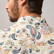 Load image into Gallery viewer, White Short Sleeve Textured Floral Printed 100% Cotton Shirt