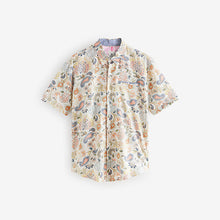 Load image into Gallery viewer, White Short Sleeve Textured Floral Printed 100% Cotton Shirt