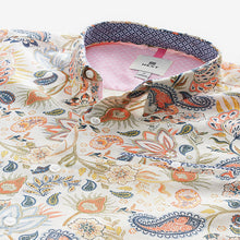 Load image into Gallery viewer, White Short Sleeve Textured Floral Printed 100% Cotton Shirt